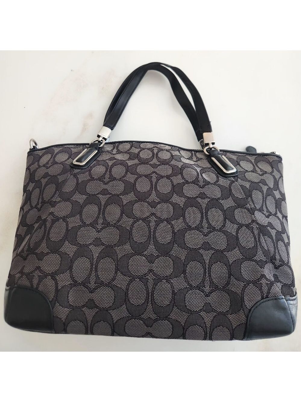 Coach Black and Gray Signature Canvas Shoulder Bag - Picture 3 of 15